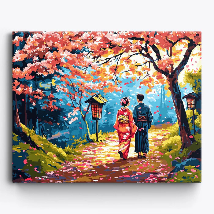 和服漫步日式浪漫diy数字油画填色丙烯画装饰画支持喷绘打印成品图片