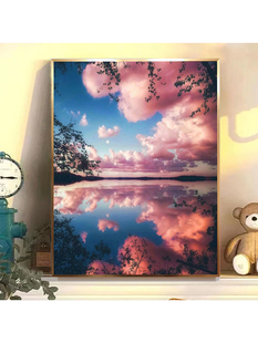 湖中倒影云数字油画diy填色减压自愈手绘客厅装饰画