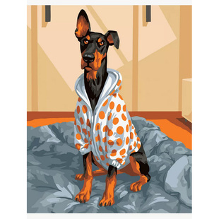 穿着睡衣的杜宾犬高级感数字油画diy填充手绘丙烯油彩画装饰画