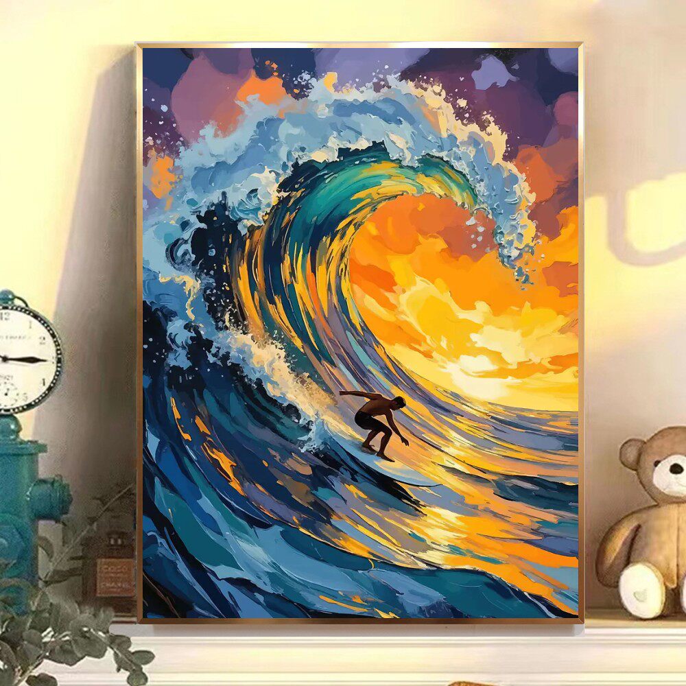 冲浪数字油画diy填色丙烯画体育运动艺术装饰画喷绘打印成品挂画