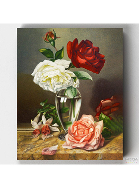 玻璃花瓶里的玫瑰数字油画深圳