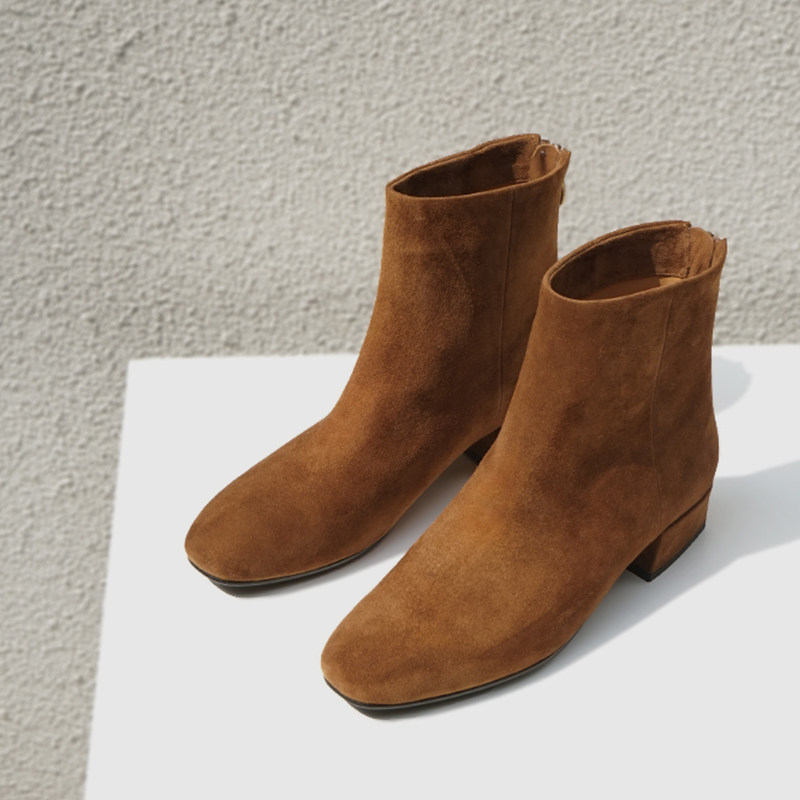 换季捡漏 |36 38码 英伦风复古方头中跟短靴女弹力瘦瘦靴