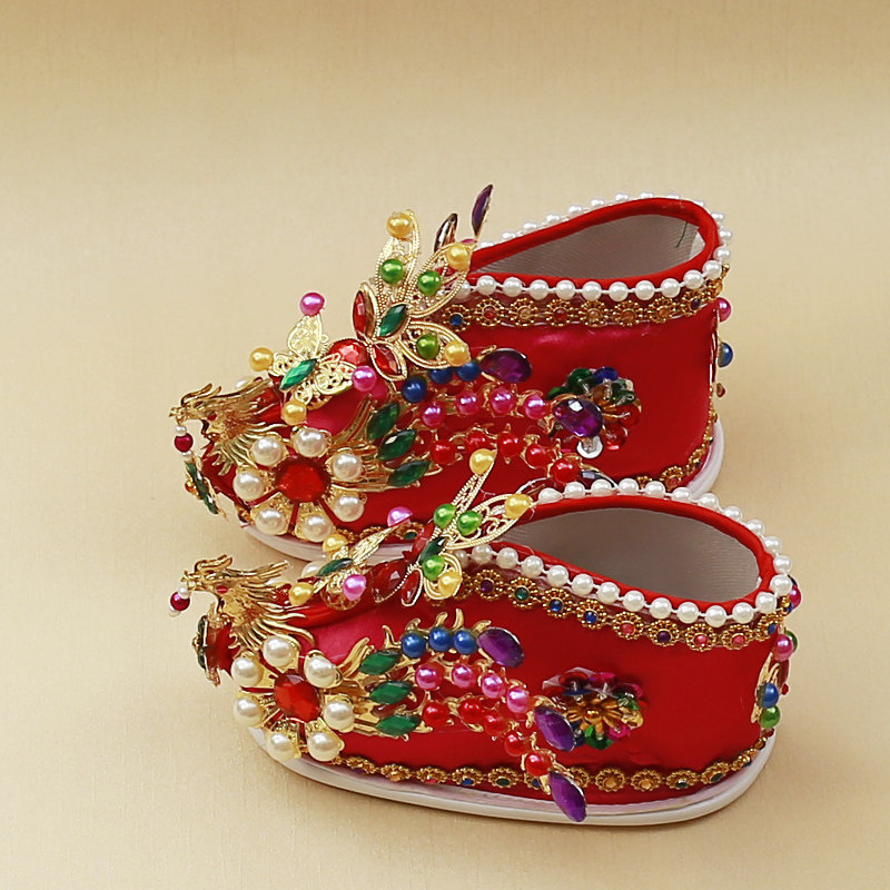 手工泰山奶奶鞋子布鞋王母娘娘鞋女款仙家鞋还愿鞋珍珠宝石鞋姑娘