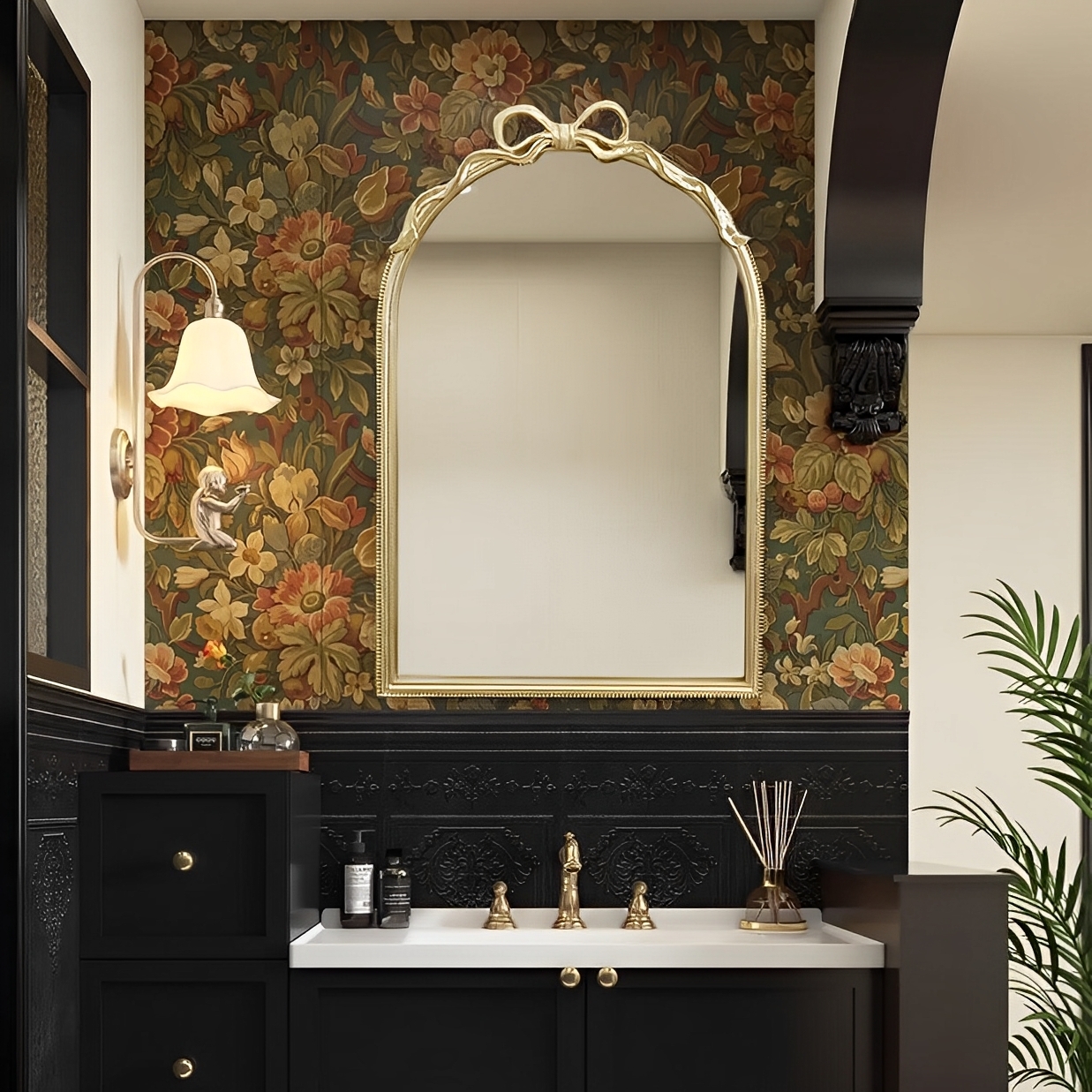 法式ins蝴蝶结浴室镜美式复古软装设计装饰镜卧室桌面高级化妆镜