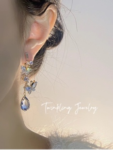 蝴蝶蓝水滴耳坠女气质法式 Twinkling 宫廷风高级感耳环蚊香盘耳夹