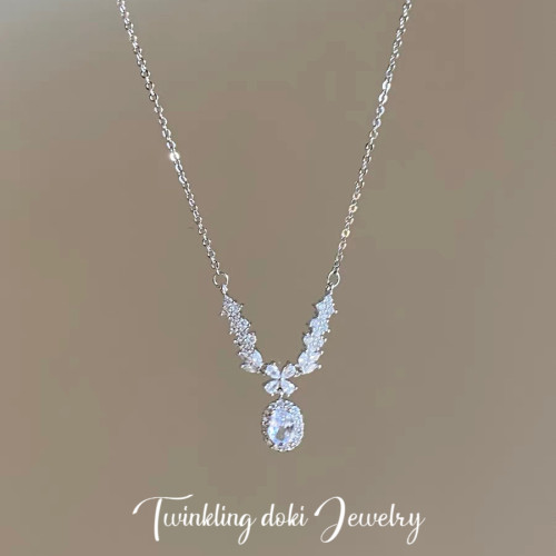 天使之翼～气质项链仙女法式高级感轻奢百搭水滴锆石爆闪锁骨链女