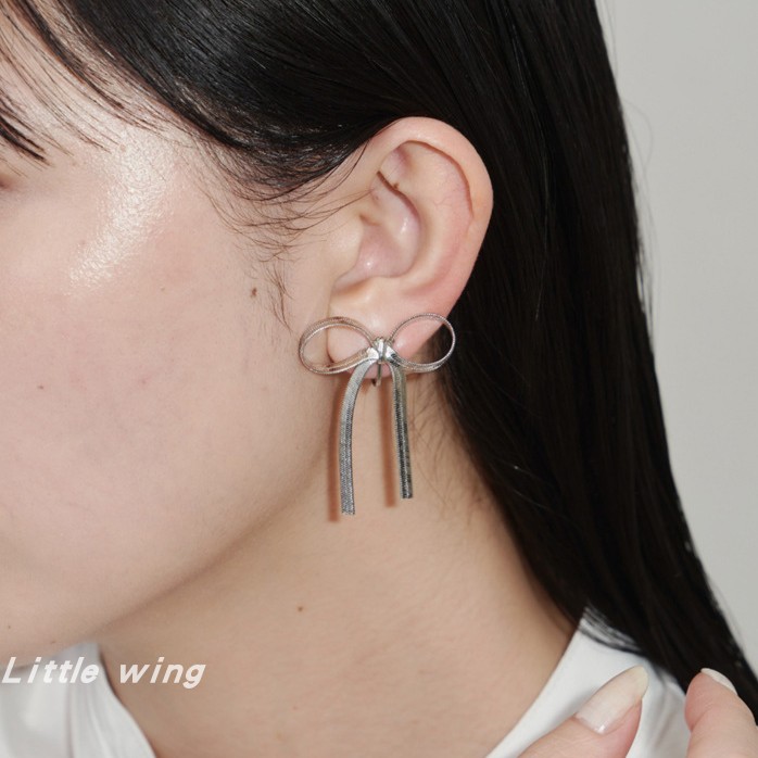 日韩铜女流苏蝴蝶结耳钉耳环耳夹