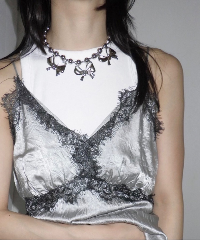 韩国ins风 银色Y2K甜酷少女蝴蝶结造型 项链锁骨链