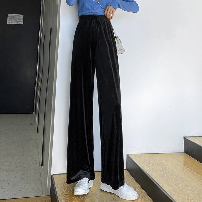 天庆（服饰）金丝绒弹力阔腿裤女高腰直筒显瘦秋冬时尚新款长裤