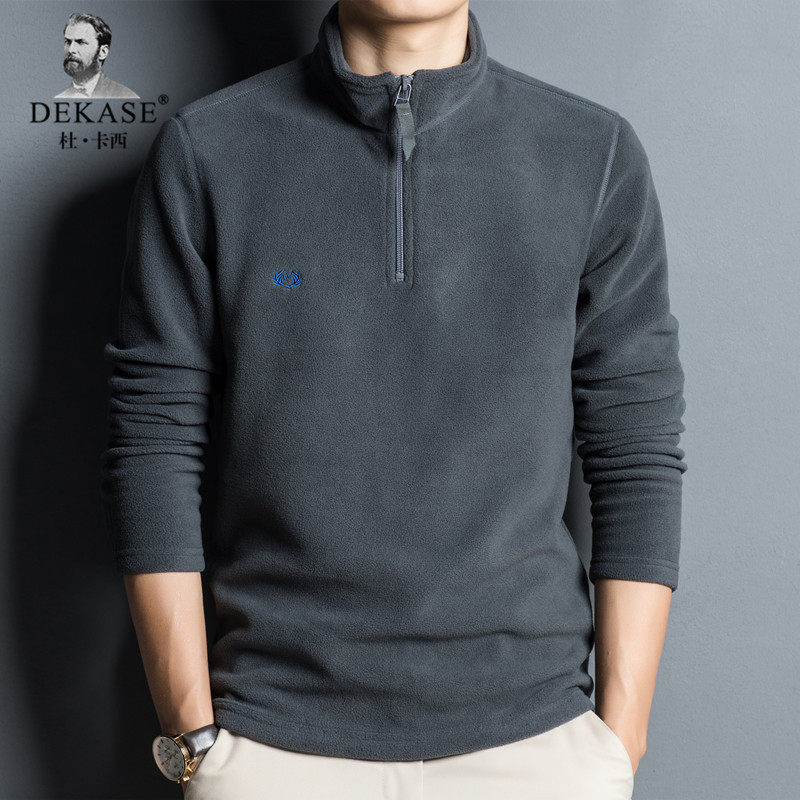 Dekase 保暖抓绒卫衣男冬季加绒加厚2025新款套头半拉炼卫衣男