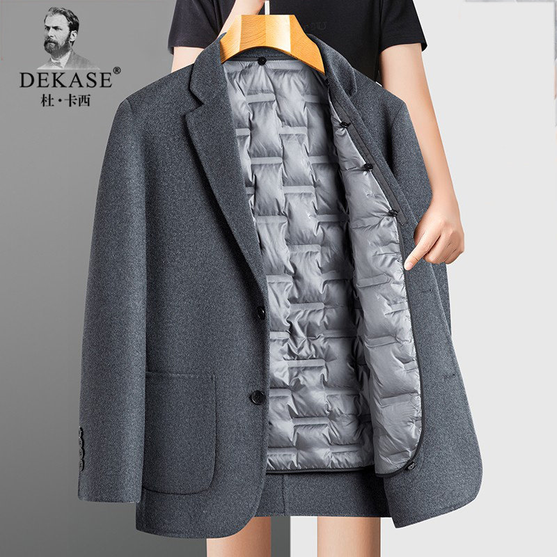Dekase 羊毛西装外套男秋冬新款毛呢单西开拆卸内胆男士羽绒西服