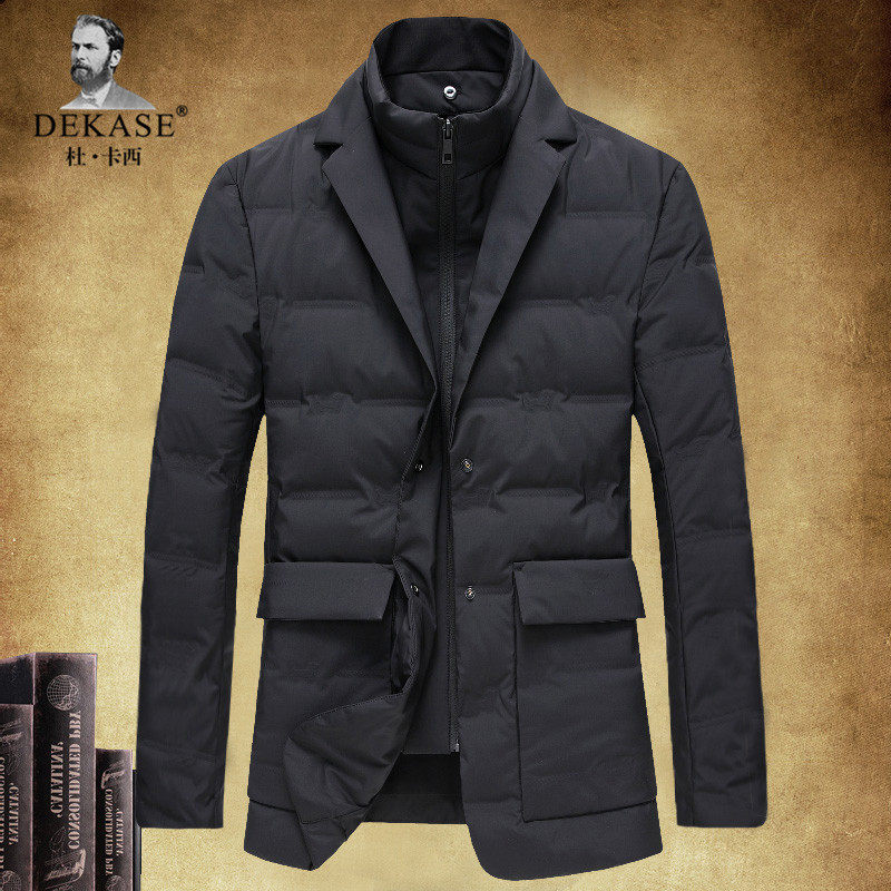 Dekase 羽绒西装男冬季新款商务休闲 西服外套中青年轻薄羽绒服