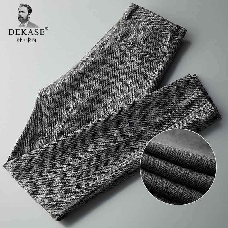 Dekase 修身毛呢裤男冬季款商务通勤西装裤中青年男士轻奢休闲裤