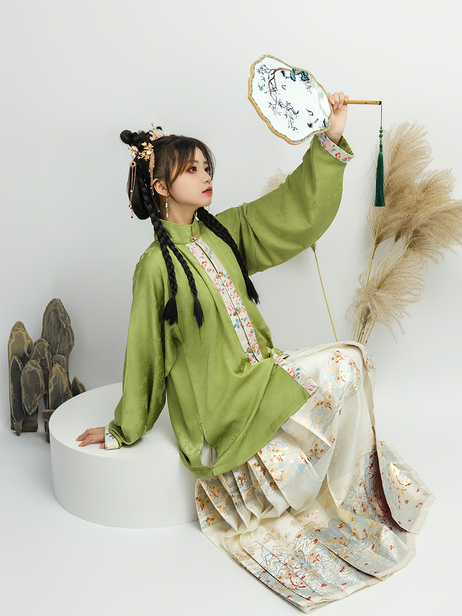 绘山海莺时原创汉服女弓袋袖上杉明制立领对襟琵琶袖短袄2024春款