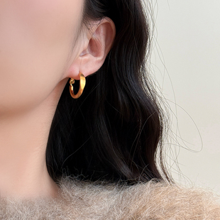 S925银针设计感切面金属圈圈拉丝耳环耳饰潮人高级感简约冷淡风女