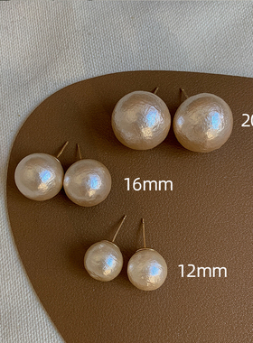 s925银针复古法式mona同款棉花珍珠大耳钉2026春季耳环气质温柔女