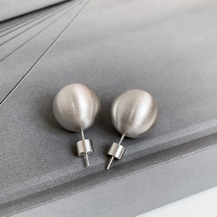 S925银针欧美小众设计拉丝金属球高级感耳钉ins冷淡风简约耳环女