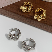 韩国设计师款 光面金属螺旋麻花扭绳耳环高级感羊角面包耳扣耳圈女