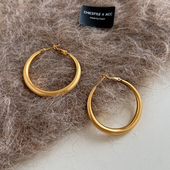 S925银针拉丝金属hoop圈圈哑光高级感耳环耳饰潮人个性 夸张时髦女