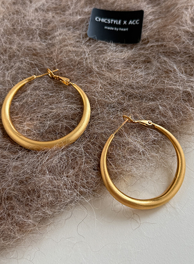 S925银针拉丝金属hoop圈圈哑光高级感耳环耳饰潮人个性夸张时髦女