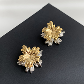 S925银针欧美风设计感金银撞色金属花花耳环前后挂一款 两戴耳饰女