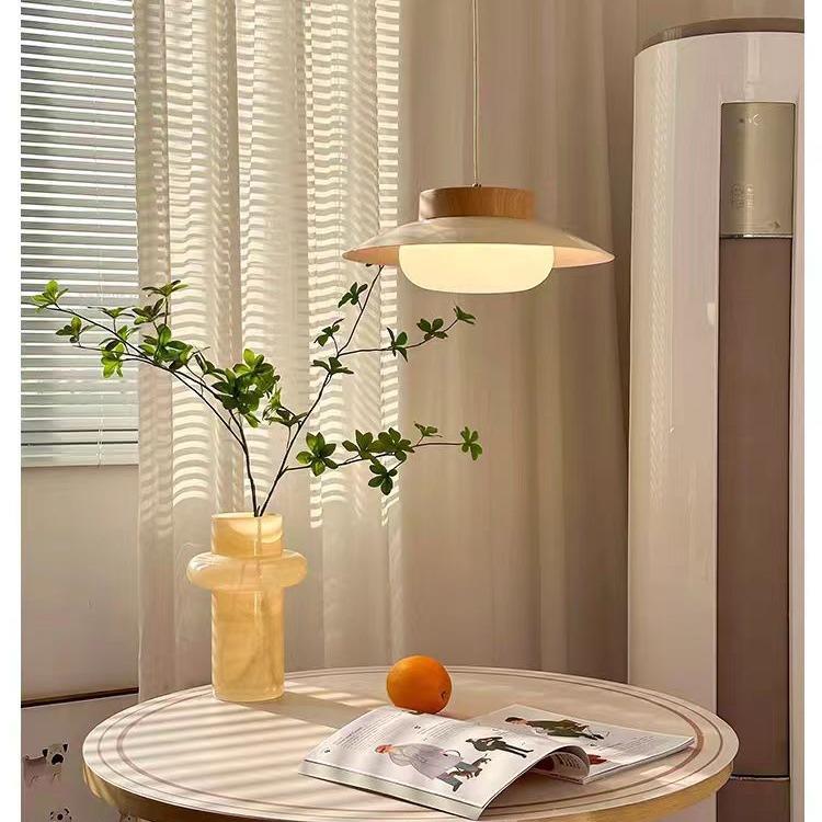 奶油风餐厅吊灯日式原木风餐桌灯中古侘寂风民宿饭厅圆桌吧台吊灯