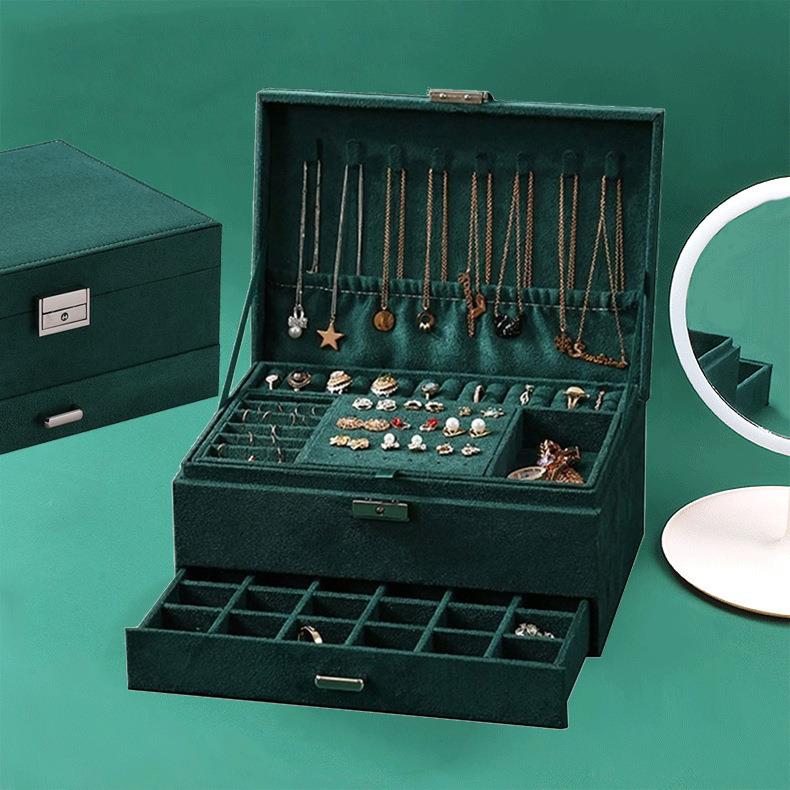 热卖现货复古绒布珠宝首饰收纳盒 耳钉饰耳环戒指饰品收纳盒带锁