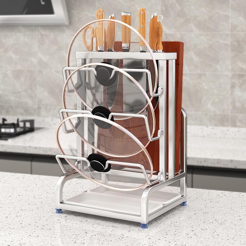 304不锈钢锅盖架多功能厨房置物架刀架壁挂式免打孔多层砧菜板架