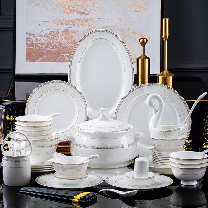 碗碟套装家用景德镇骨瓷餐具碗盘子筷子时尚小资陶瓷套装乔迁送礼