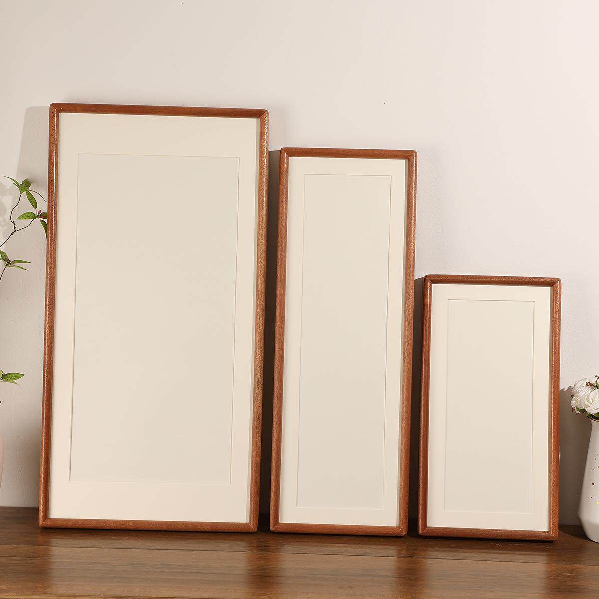 实木榫卯书法相框摆台高级感挂墙画框空框装裱毛笔字国画长条框架