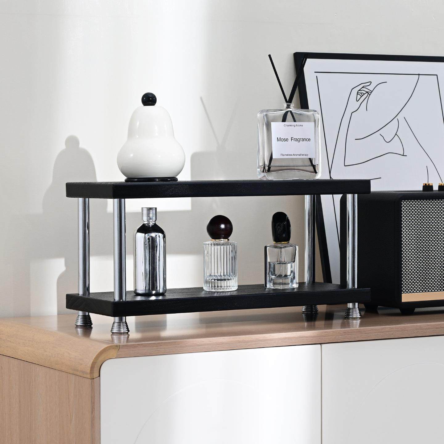 水杯杯子木质桌面置物架实木厨房调料工位小型桌上化妆品收纳架子