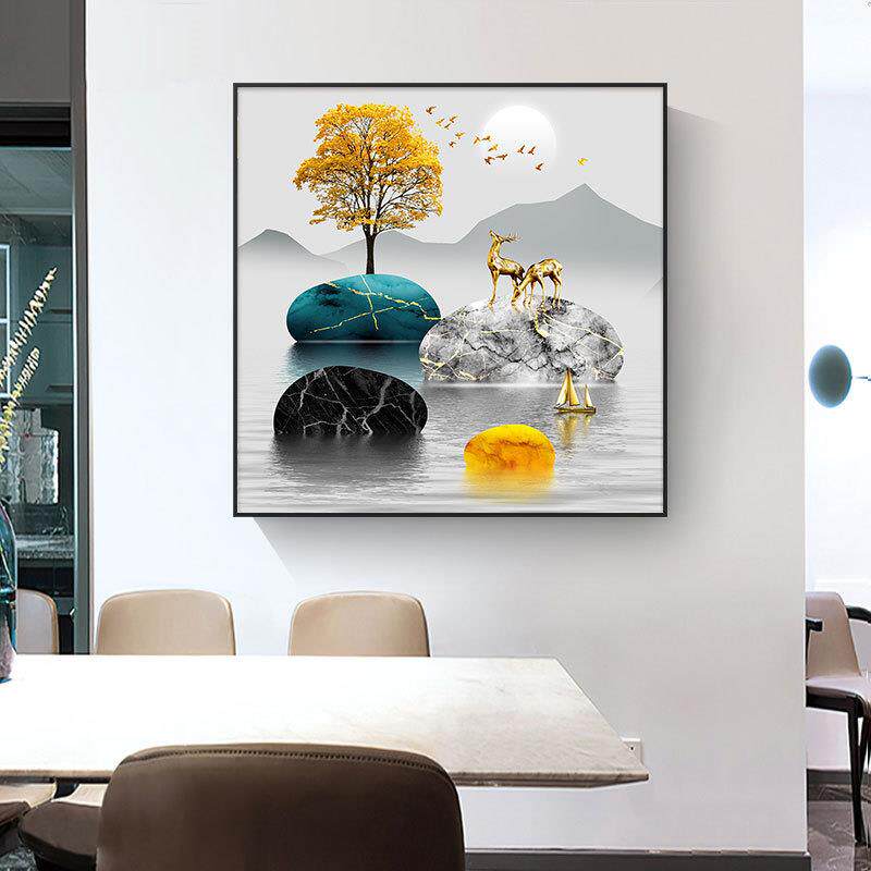 餐厅挂画高级感新中式山水画现代轻奢玄关走廊壁画卧室饭厅装饰画