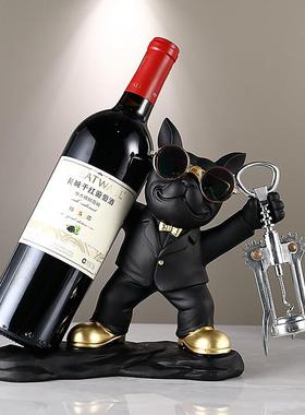 现代法斗红酒架子摆件高端轻奢家用创意客厅酒柜装饰乔迁新居礼品