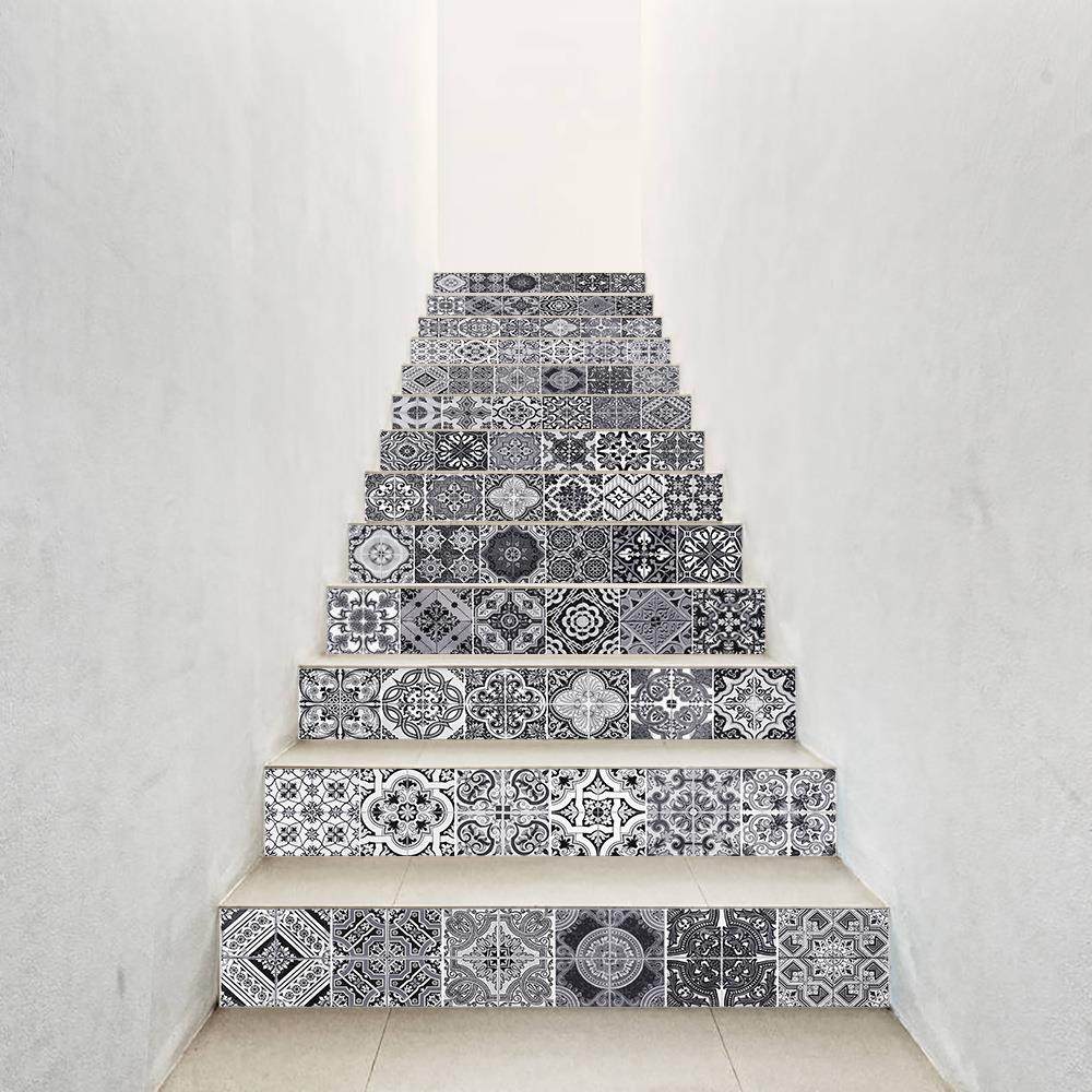 热卖热销复古花砖楼梯贴台阶踏步装饰墙贴自粘可移除PVC壁画