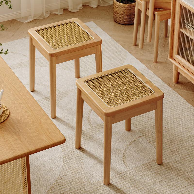 北欧木藤编凳子家用可叠放方凳板凳餐厅备用餐凳简约餐桌高椅子