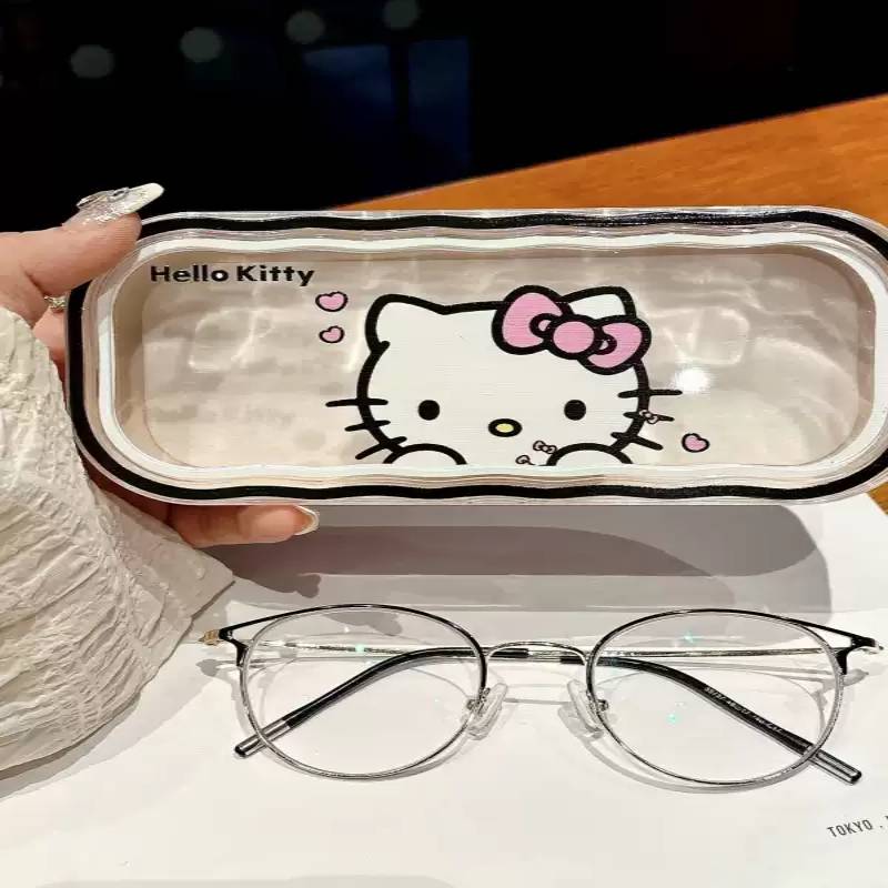 透明波浪眼镜盒kitty高颜值嗨喽kt收纳盒学生可爱抗压盒子