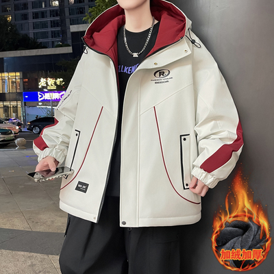 秋冬季加绒加厚外套男2025年新款青少年学生羽绒服潮牌保暖冲锋衣