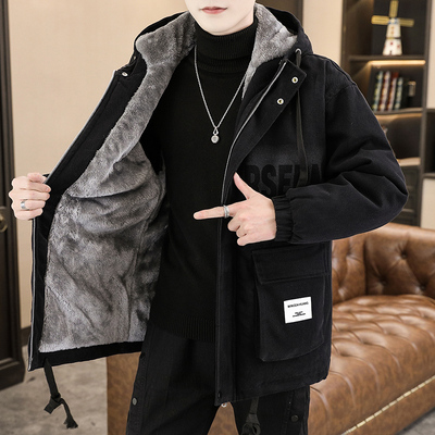 牛仔外套男秋冬季加绒加厚2025新款潮流宽松羽绒服帅气青少年棉衣