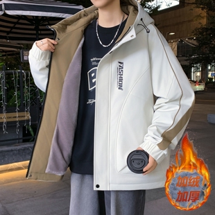 秋冬款外套男初高中学生加绒加厚冲锋衣棉衣青少年大童冬装羽绒服