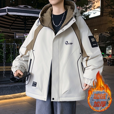 青少年秋冬款加绒外套男孩初中高中学生加厚棉衣大童冬装羽绒服潮