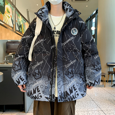 渐变短款羽绒服连帽潮牌