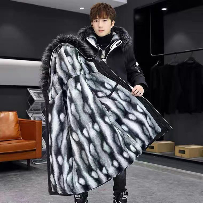 外套男中长款冬季2025新款潮牌保暖派克服冬装青年加绒加厚羽绒服