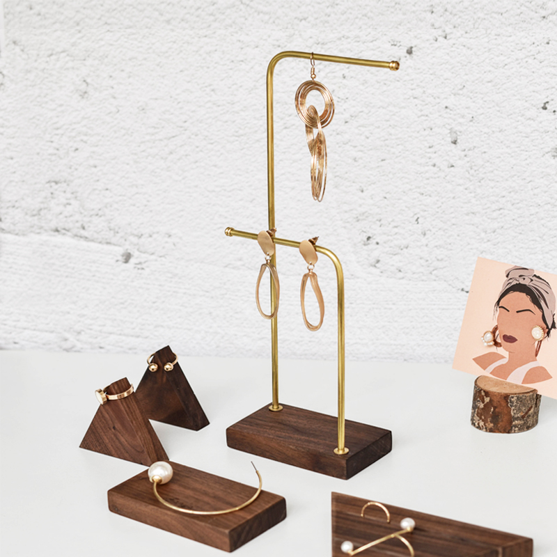 胡桃木首饰展示架耳环拍照道具