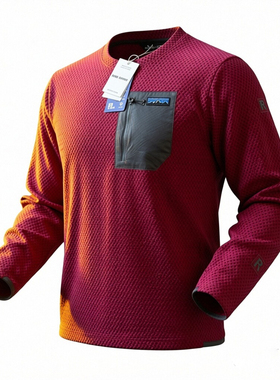 户外风巴塔平替男士抓绒衣圆领长袖透气速干保暖卫衣酒红色pata