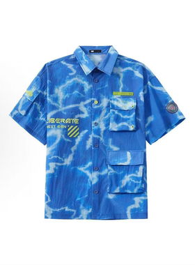 李宁LNG 未来玩家系列 闪电满印梭织短袖衬衫休闲男款FGBB004