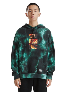 李宁LNG鬼灭之刃联名款扎染满印套头休闲百搭男子连帽卫衣FCAD005