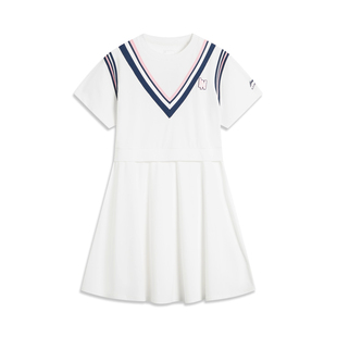 李宁夏季运动生活系列女大童时尚拼接舒适透气休闲连衣裙YSKU088