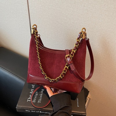 红色小香风链条腋下包女式