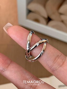 中古三环戒指女小众轻奢设计高级感食指戒素圈戒指新款 指环 新款