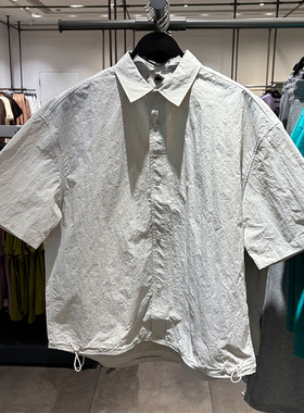 夏季新款潮男装时尚休闲百搭宽松翻领简约抽绳短袖 衬衫UMY250015